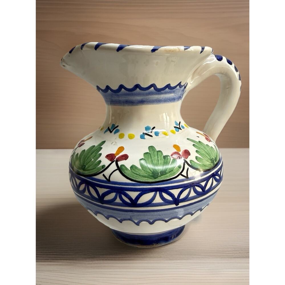 Small Ceramic Mini Pitcher Bud Vase Spanish Arz Toledo Spain Signed Hand Painted